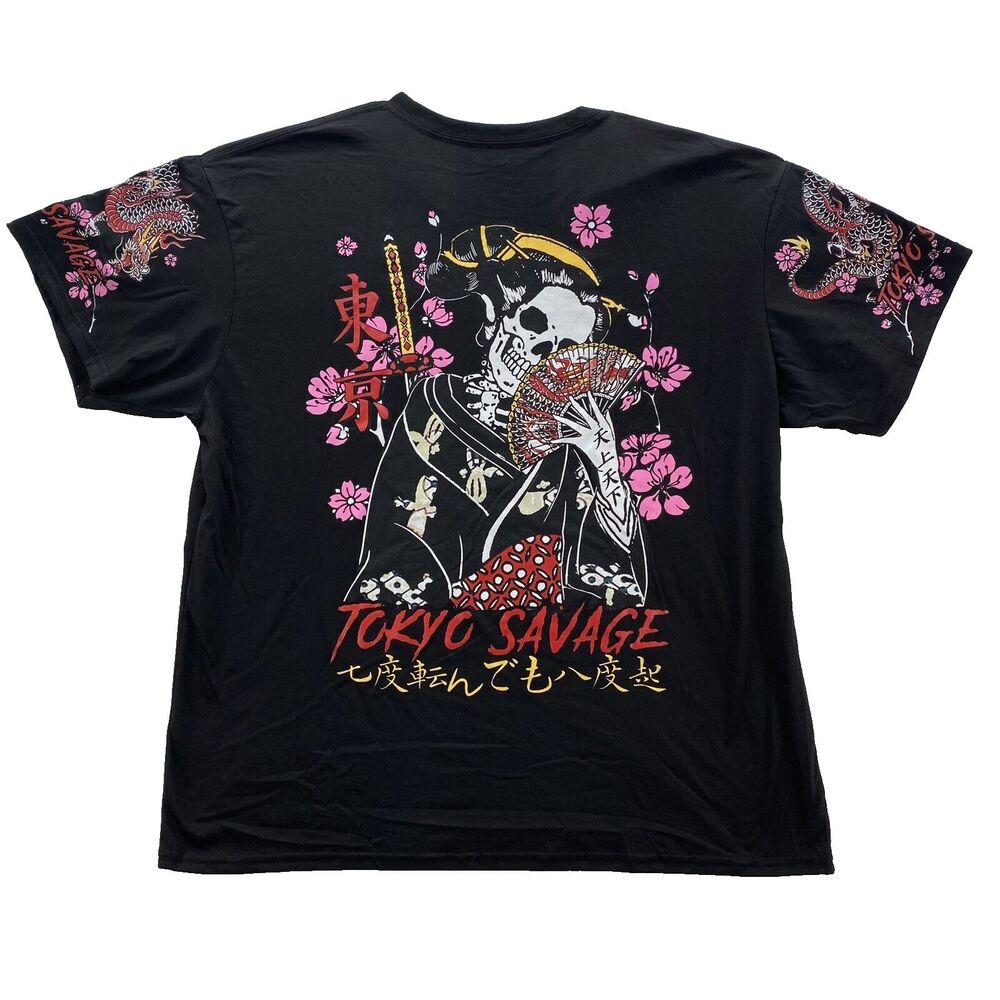 Fresh Laundry T Shirt Mens 3XL Black Skeleton Tokyo Savage Dragon Cherry Blossom